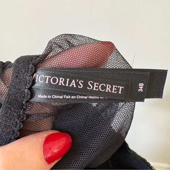 Victoria’s Secret black sheer mesh babydoll lingerie floral rhinestone bra - Picture 5 of 5